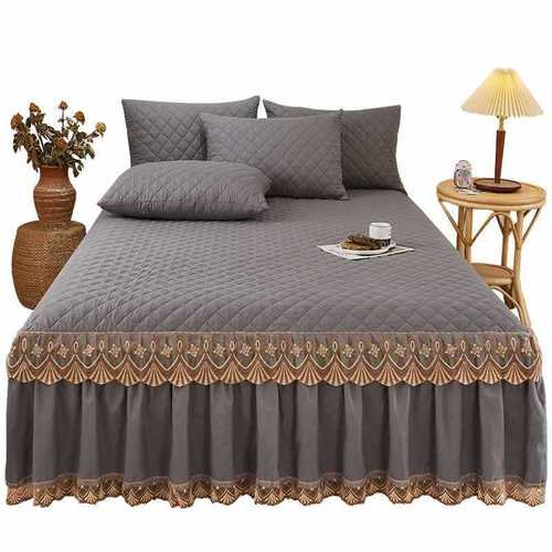 European quilted bed skirt type bed cover single piece thickened bed cover anti-slip bed group lace bed sheet bed cover mattress cover to keep warm