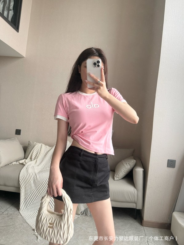 Alo夏の新型の経典の丸首は色のtシャツの女性のアメリカのアルファベットのプリントをぶつけます。|undefined