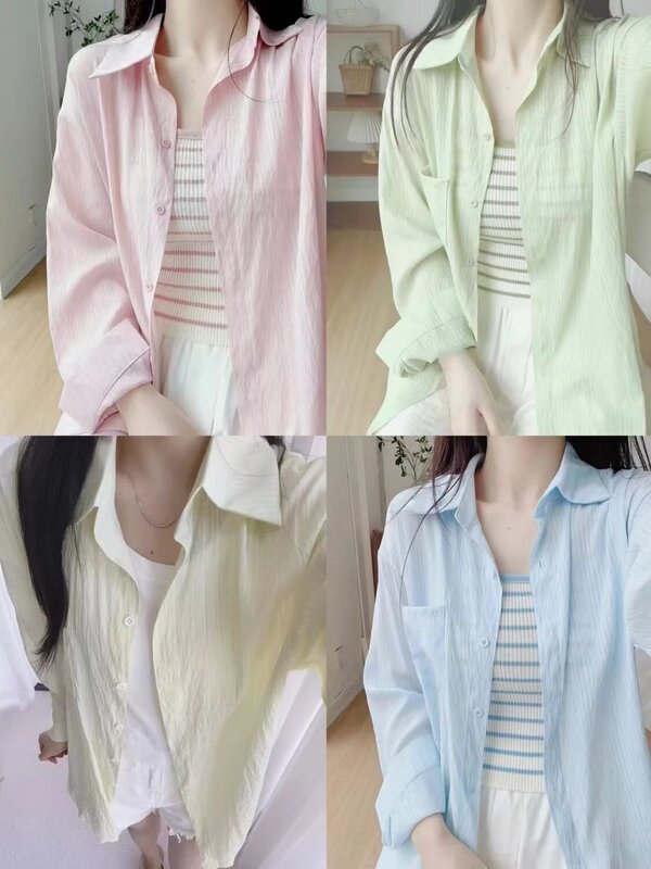 2025 Sun Protection Long-Sleeve Shirt Japanese Style Hong Kong Style Ins Loose Shirt for Women Summer Trendy Versatile Casual Jacket