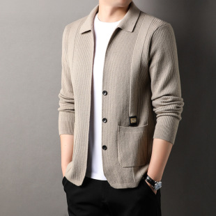 Live Explosions Knitwear Cardigan Sweater Men's Spring and Autumn Lapel Jacquard Top Middle-aged Dad Autumn Coat