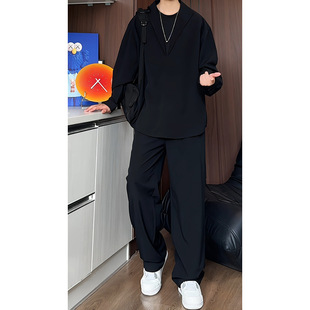 2026 spring and autumn domestic sales new style old money style long-sleeved V-neck fake two-piece trousers suit men's casual + POLO shirt