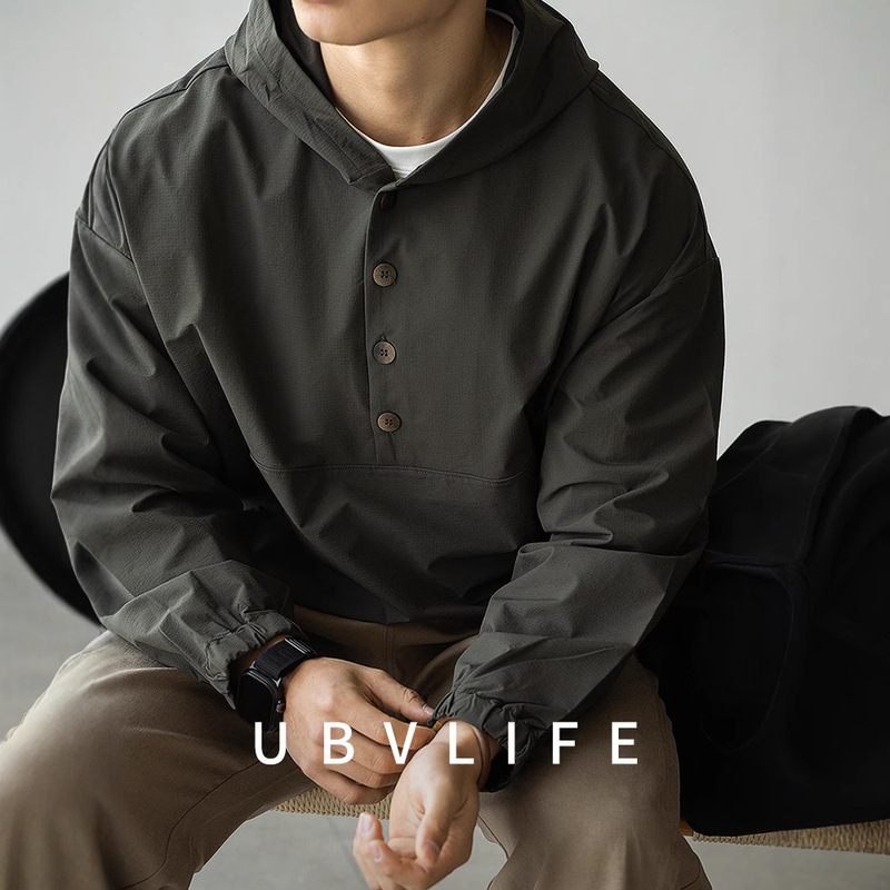 Japanese-Style Outdoor Mountain Quick-Dry Commuter Hooded Jacket for Men, Spring 2026, Loose Fit, Windproof Outdoor Sports Jacket