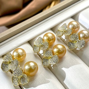 Classic S925 Silver Clover Natural Pearl Earrings Pendant Edison Gold Pearl Black Pearl Earrings Necklace