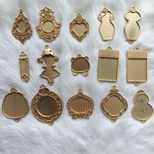 新葫芦锦鲤花型吊坠配件 DIY掐丝点翠宋锦底胚合金饰品配件厂家