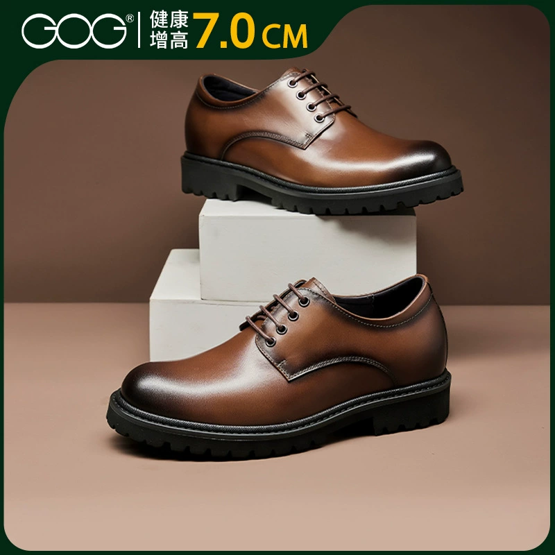 Мужские туфли Gaoge для увеличения роста, деловые классические кожаные туфли на толстой подошве, новые модные дерби в британском стиле 2025 года для увеличения роста.