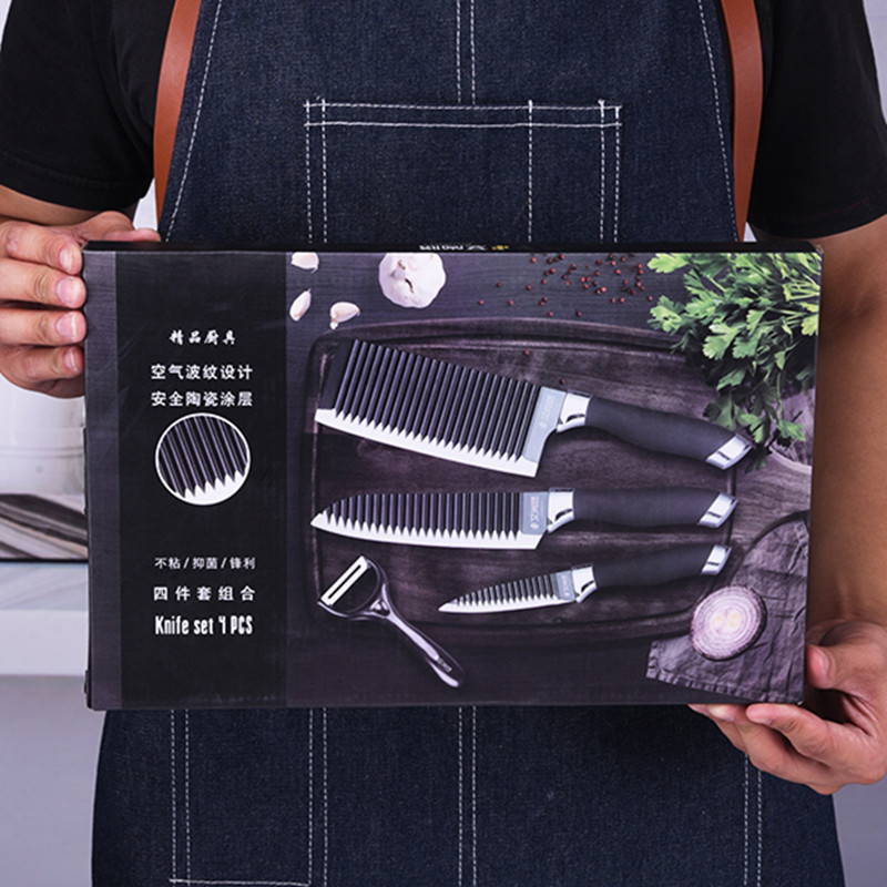 Inventario de acero inoxidable 4 piezas de regalo cuchillo de colza roja de red utensilios de cocina combinación de cuchillo negro cuchillo de atadura