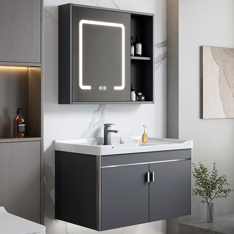 2024 nuevo espacio engrosado aluminio baño gabinete lavabo combinación baño lavabo piscina cerámica integrado