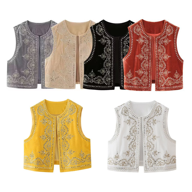 5342 대외 무역 도매 유럽 및 미국 스타일 여성복 복고풍 패션 캐주얼 자수 벨벳 조끼 6895268 800