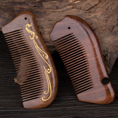 Direct sale and wholesale of Jingxian wood comb factory, black sandalwood comb with gold-plated peacock hair comb, logo engraved gift