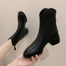 法式小短靴及踝靴女春秋季馬丁靴切爾西粗跟高跟靴女廠家批發