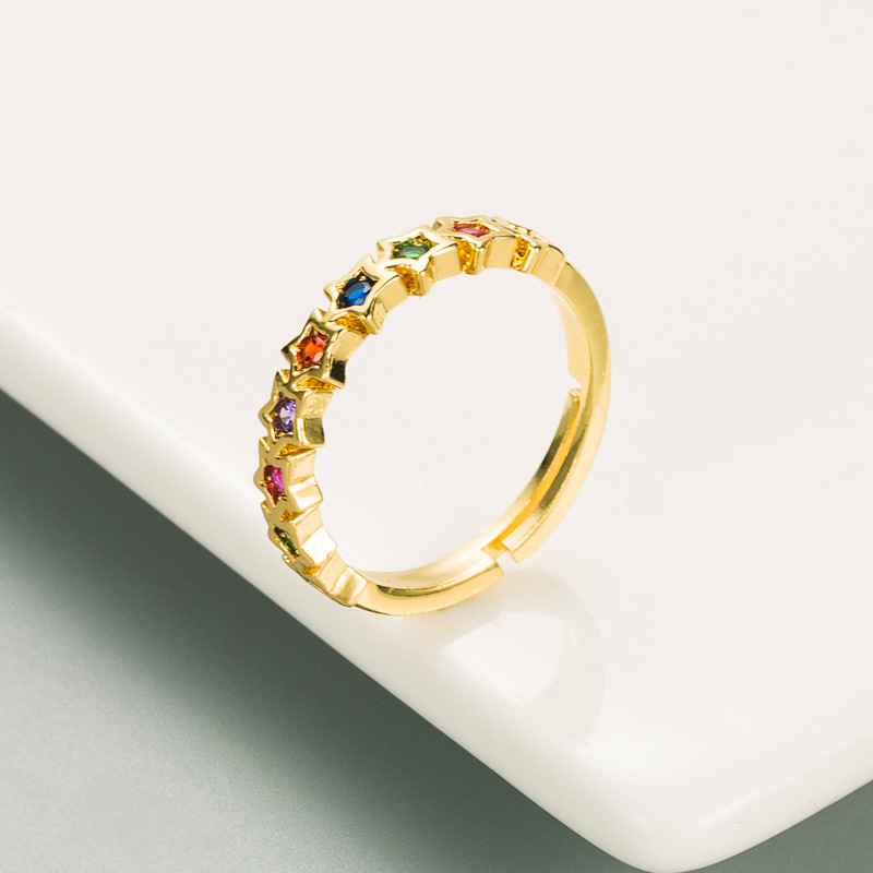 Copper Material Fashion Copper-plated Gold Micro-inlaid Color Zircon Ring