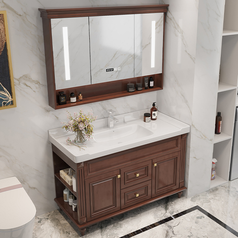 American Bathroom Cabinet Solid Wood Washbasin Integrated Ceramic Washbasin Bathroom Washbasin Smart Bathroom Set