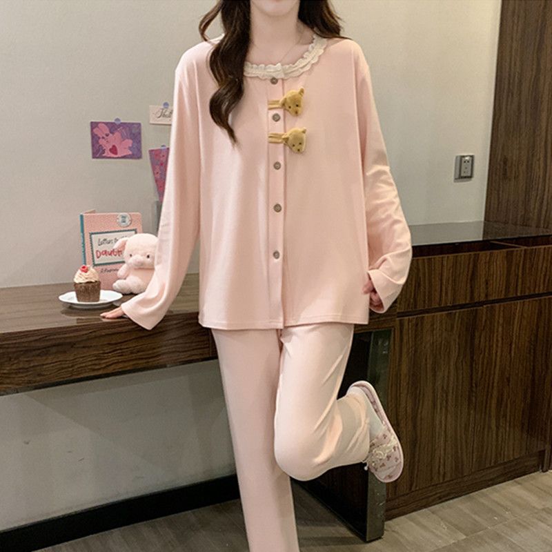 Al por mayor transfronterizo de invierno Casual Cardigan grueso calentador de dibujos animados de mujeres pijamas dulces set de ropa para el hogar