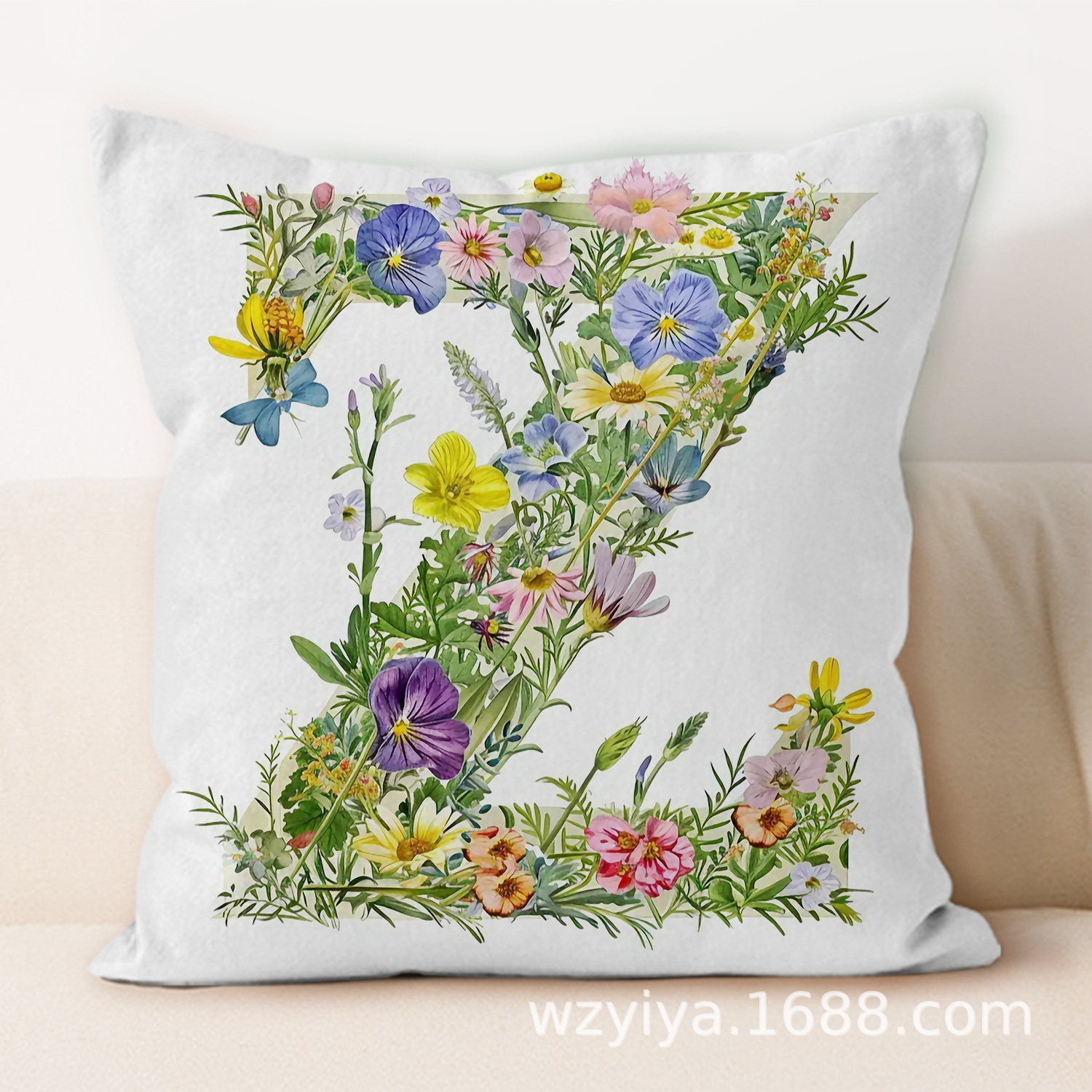 Flores letras inglesas almohada simple sofá moderno cojín de respaldo decoración desmontable cama cuadrada almohada de cabeza lavable