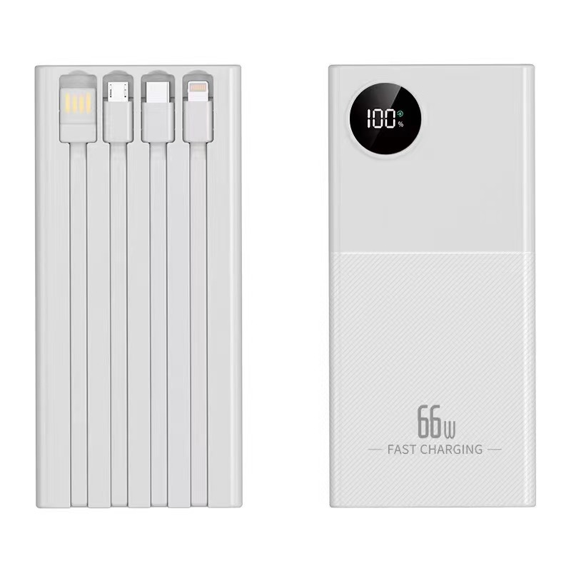Pantalla digital con carga rápida portátil de cuatro cables de 20000 mAh fuente de alimentación móvil de gran capacidad 66W larga duración de la batería