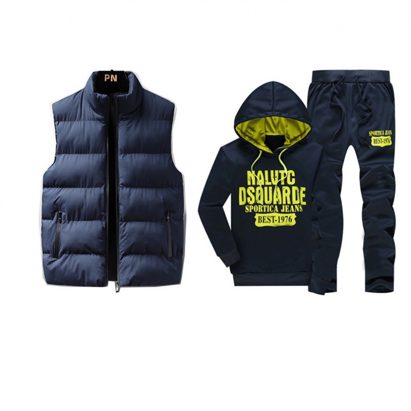 Otoño y invierno nuevos hombres encapuchados letras chaqueta chaqueta chaqueta de plumón chaleco de algodón chaleco de tamaño grande tres piezas set hombre
