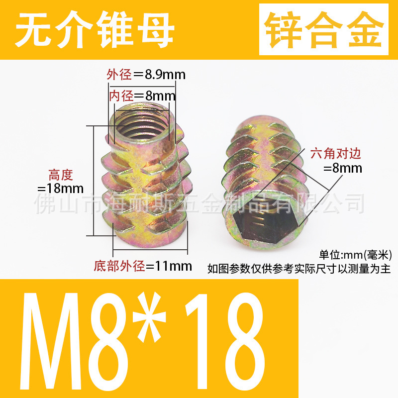 亜鉛合金内外歯ナット介合金テーパー付埋込ナット無介刺形ナット大介家具ナット|undefined