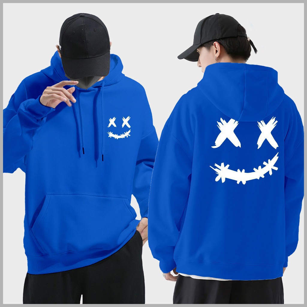 Spring Autumn Wool Men's Hoodie Double Smiley Printed