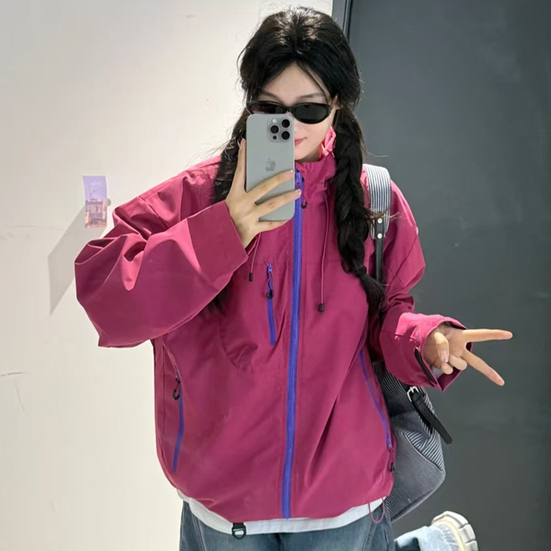 户外男女款软壳冲锋衣秋季防风防水登山服外套连帽透气运动服女款|undefined