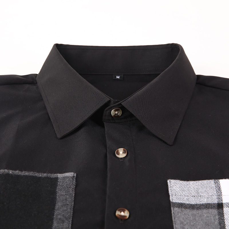 "Camicia a quadri slim fit da uomo – Misto poliestere elasticizzato con pannelli a contrasto (S-3XL, nero/azzurro cielo)"_voghion.com