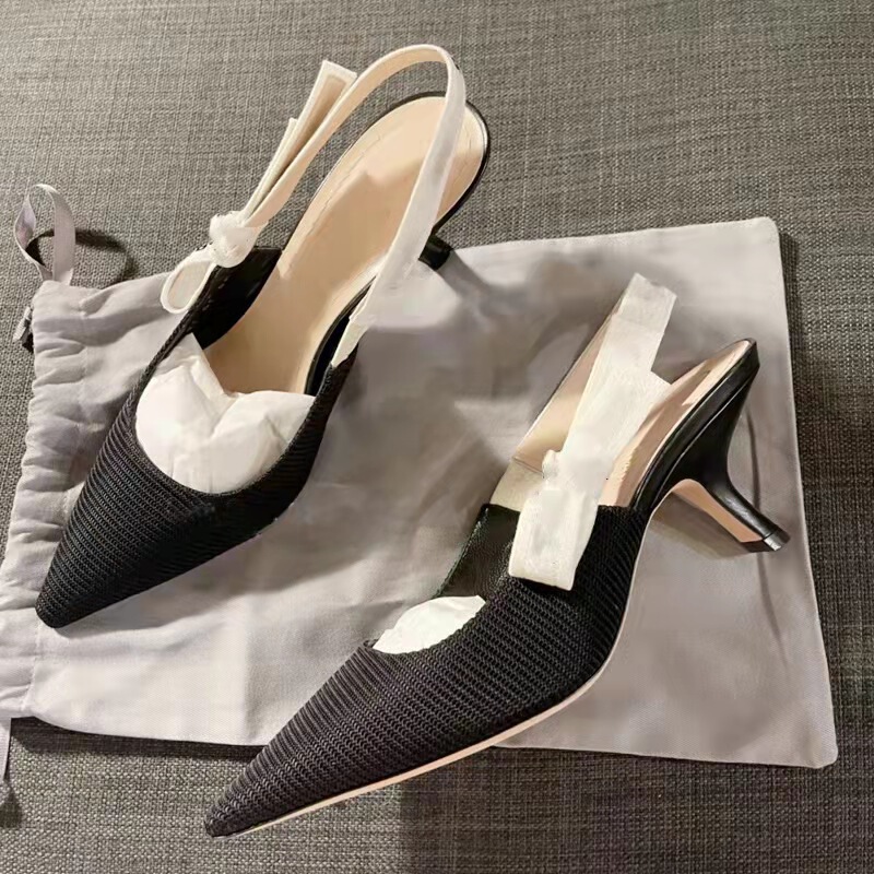 Dijia Letter Strap Sandals 2022 New Pointed Toe Cat Heel Hollow Back High Heel Sandals Casual Versatile Toe Shoes