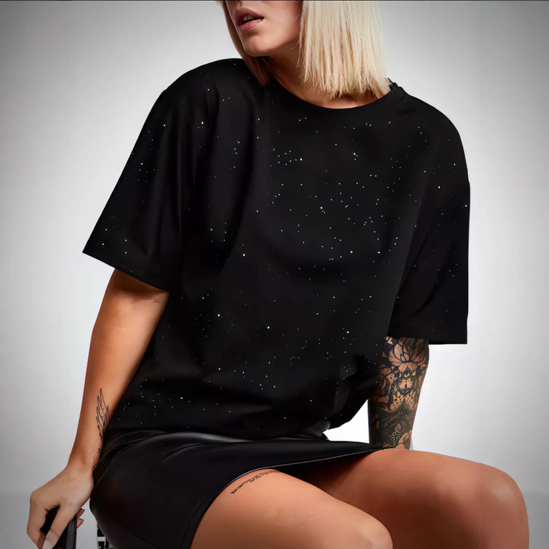 Summer Design Sense Niche Heavy Industry Starling Sequin Short-sleeved T-shirt Women's High-end Sense Casual All-match Top Ins Style