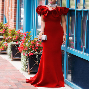 2025 European and American Export Plus Size Women's Clothing Slim One-Shoulder Long Skirt Bridesmaid Group Light Dress Banquet Small Dress for Women