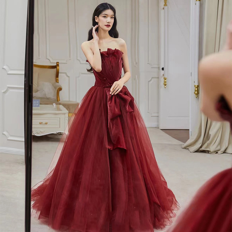 Bridal Toast Dress 2026 New Style Socialite Strapless Long Banquet Engagement Evening Dress Catwalk Host Formal Dress