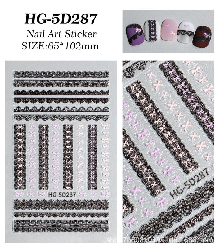 純粋な欲望レースネイルステッカージュエリー 5D レリーフ甘いクール立体黒と白のレースネイルアートステッカー HG スタイル|undefined
