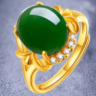High imitation Vietnam sand gold set green diamond ring gold inlaid jade gemstone emerald opening Hetian jade ring