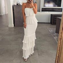 R 45505 Smocked ruffled maxi dress ����ѹ�޺�Ҷ�߳�ȹ��