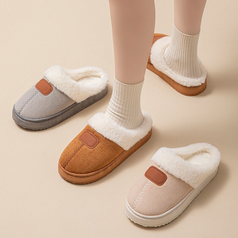 Autumn and Winter Women's Indoor Wear, Fluffy Snow-Proof Non-Slip Thick-Soled Cotton Slippers, Warm Winter Women's Shoes for Outdoor Wear