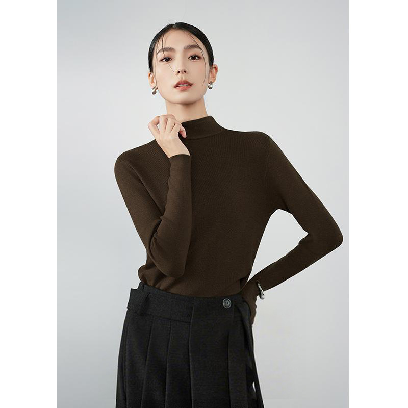 高级感桑蚕丝气质显瘦纯色T桖女2025秋季新款半高领长袖百搭上衣|undefined