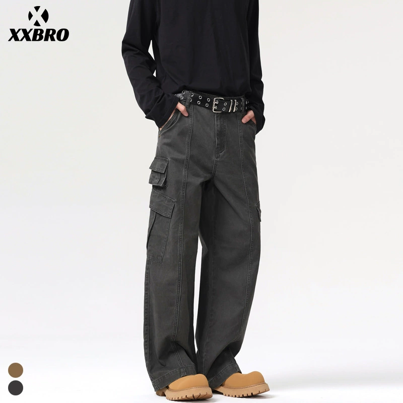 Xxbro мужская одежда # американский ретро мульти-карманные мужские и женские комбинезоны высокие уличные повседневные брюки свободная широкая нога прямые брюки