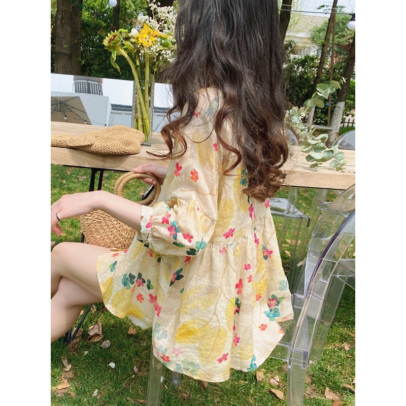 娃娃衫上衣韩版宽松通勤甜美洋气碎花高端苎麻蓬蓬小衫中袖衬_3