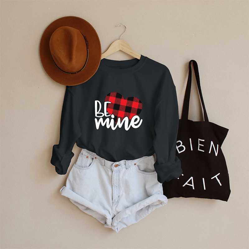 Felpa con cappuccio a maniche lunghe con scollo tondo da donna autunnale Be Mine, top stampato casual versatile_voghion.com