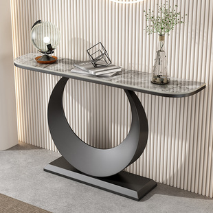 Italian Style Light Luxury Rock Board Porch Table Semi-round Porch Cabinet Modern Simple Wall Entrance Rock Board Porch Table End View Desk