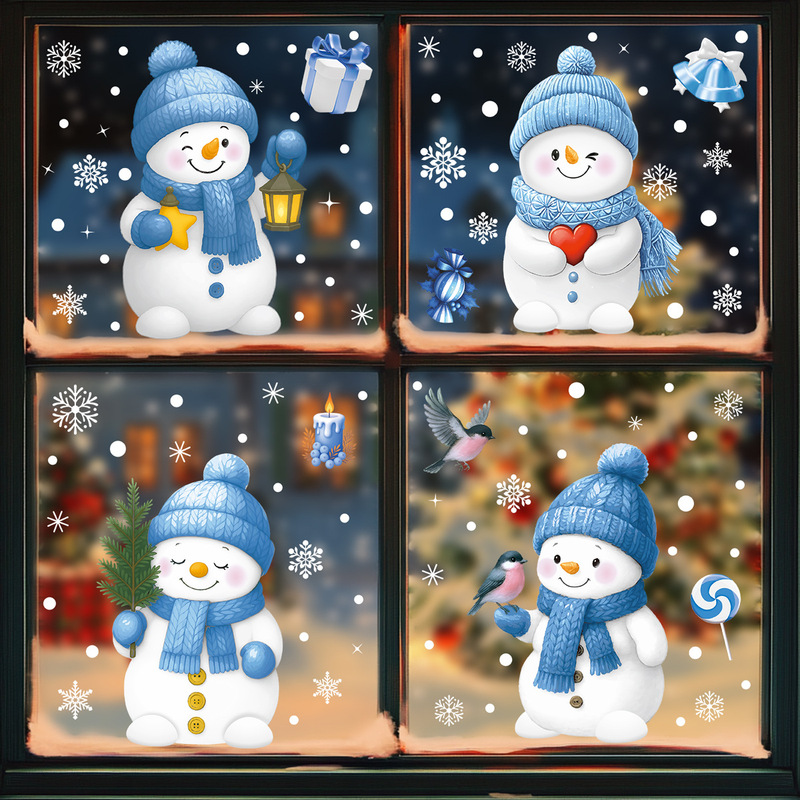 クリスマスステッカーキャンディスノーフレーク静電ステッカーショッピングモールウィンドウシーンレイアウトギフトボックス雪だるま静電ステッカー卸売|undefined
