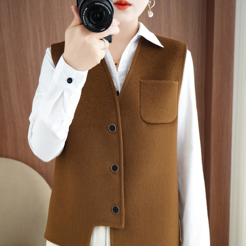 100% lana australiana otoño / invierno nueva mujer lana pura de doble cara chaleco de cuello en V chaleco sin mangas corto elegante image 10