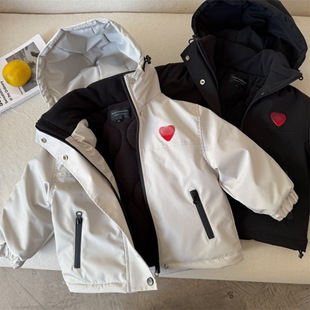 Children's Windbreaker Jacket 202 Autumn and Winter Boys and Girls Trendy Brand Hooded Jacket Baby Fleece-Lined Thickened Windbreaker