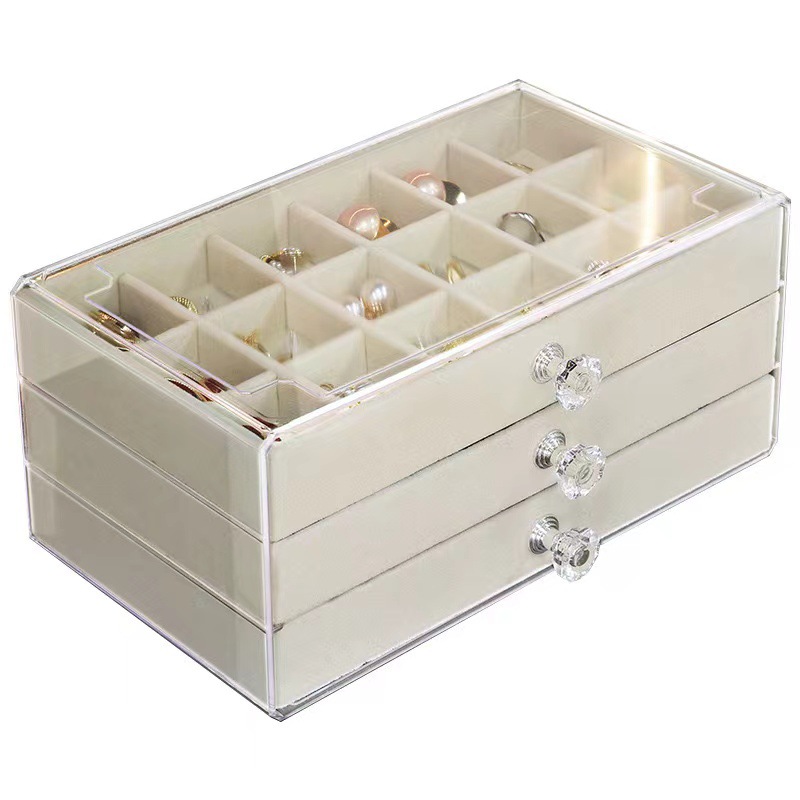 Caja de almacenamiento de joyas de acrílico transparente con acabado de terciopelo, para pendientes, aretes, pulseras, caja de joyería, caja de almacenamiento de cosméticos de lujo ligero.
