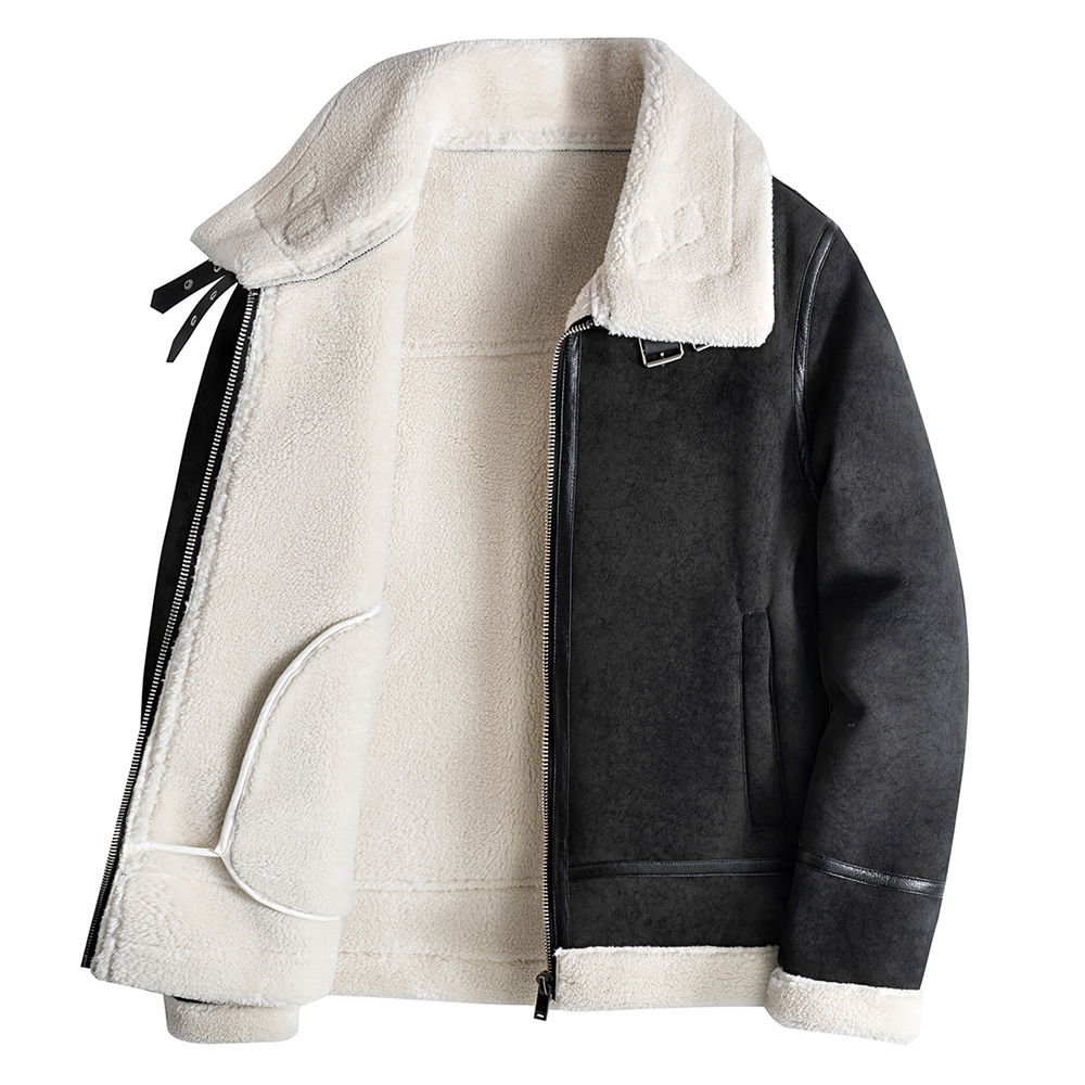 Miesten lyhyt metsästysasu, turkisintegroitu moottoripyörän lentopuku, tyylikäs PU-nahkainen takki_voghion.com