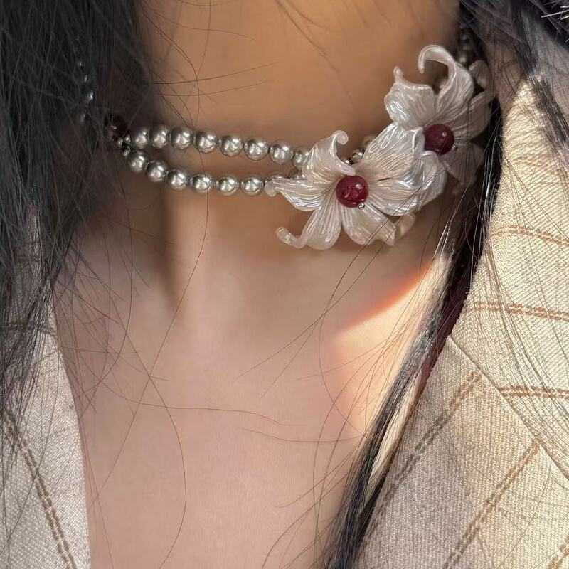 「珠光鸢尾」法式复古珍珠花朵双层项链小众高颜值choker锁骨链女|undefined