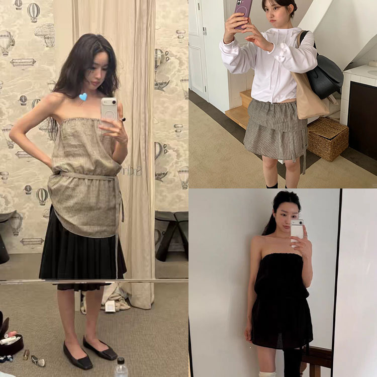 Fan Sun·Xh Korean Style Lee Jin-Hwa Same Style Two-Way Tie Strap Tube Dress Dongdaemun New Summer Half Skirt