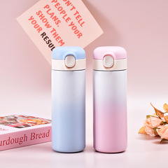 304 stainless steel couple's insulated cup, simple straight-body cup with flip lid, portable bouncy cup, creative gradient fashionable water cup