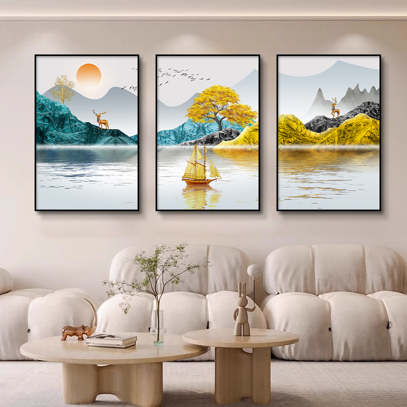 客厅三联装饰画现代简约沙发背景墙壁画餐厅卧室床头挂画免打孔|undefined