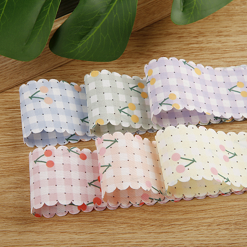 樱桃双面印花格子织带 服装礼品鲜花装饰蝴蝶结diy儿童发饰丝带