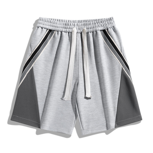 Summer New Trend Casual Matchable Striped Straight Wide Leg Pants Men Knit Fashion Loose Sports Shorts