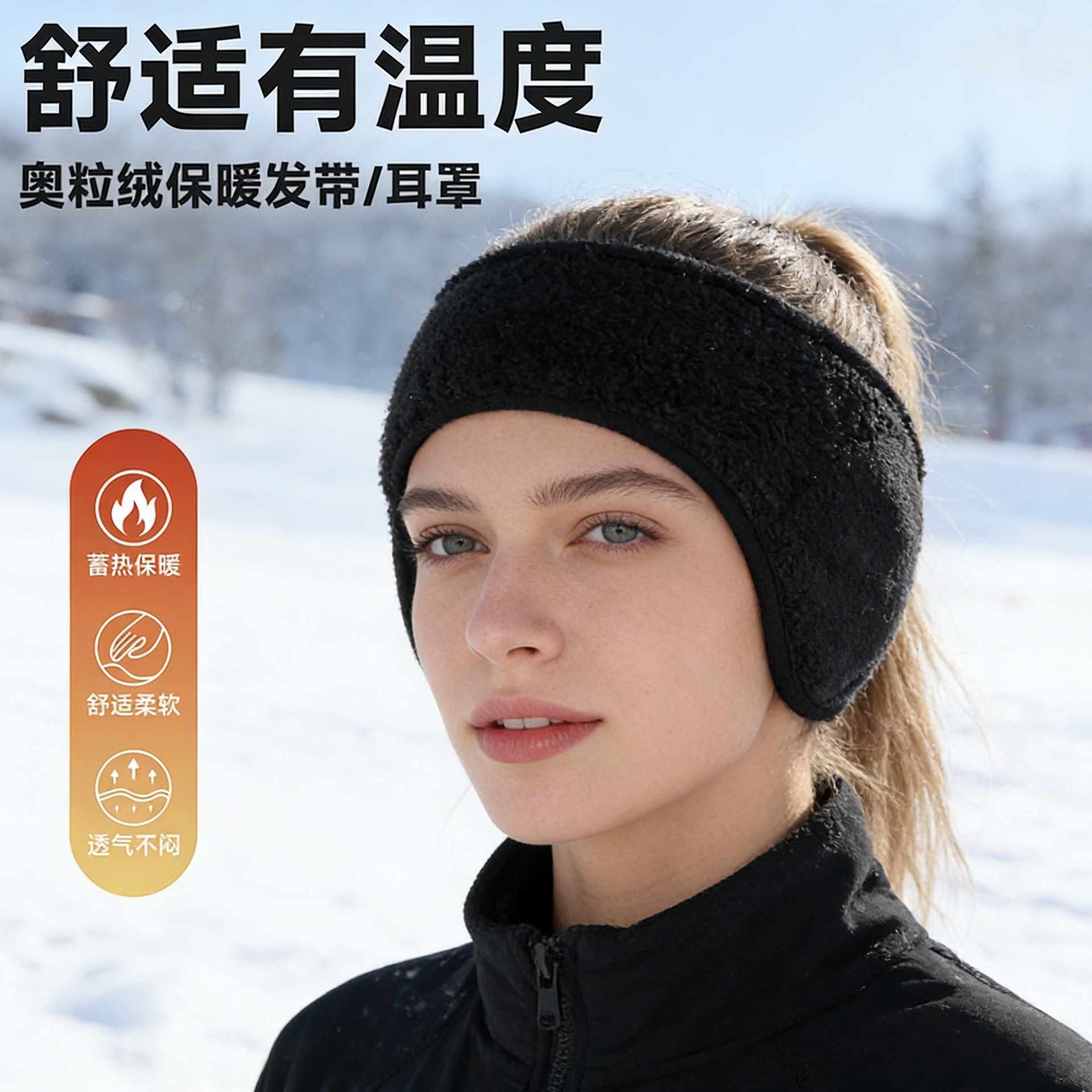 Winter Warm Fleece Ear Protection Headband for Outdoor Cycling and Skiing, Sports Cold-Proof Widened Forehead and Ear Cover