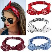 厂家直销跨境兔耳朵打结松紧发带弹力头箍固定女头发饰腰果花头带